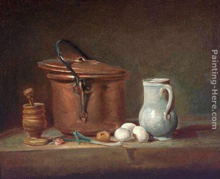 Jean Baptiste Simeon Chardin Still Life with Copper Pan and Pestle and Mortar